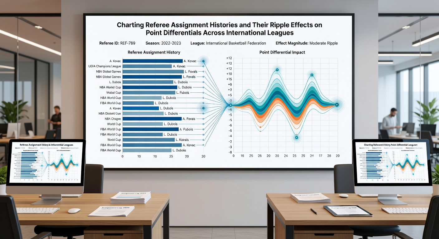 Data visualization of point differential changes tied to referee assignments in multi-league selections