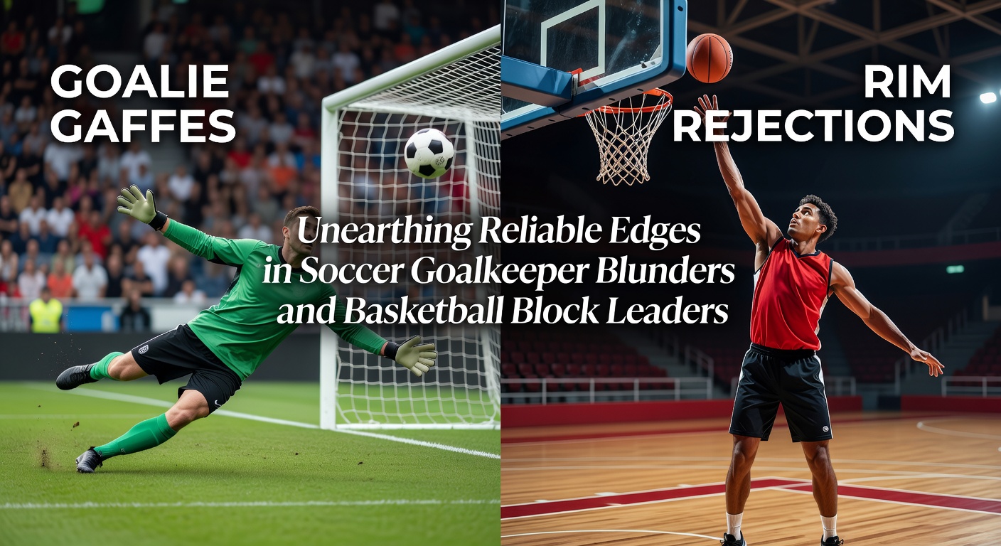 A soccer goalkeeper fumbling a shot while a basketball player swats away a dunk attempt, highlighting defensive errors and blocks