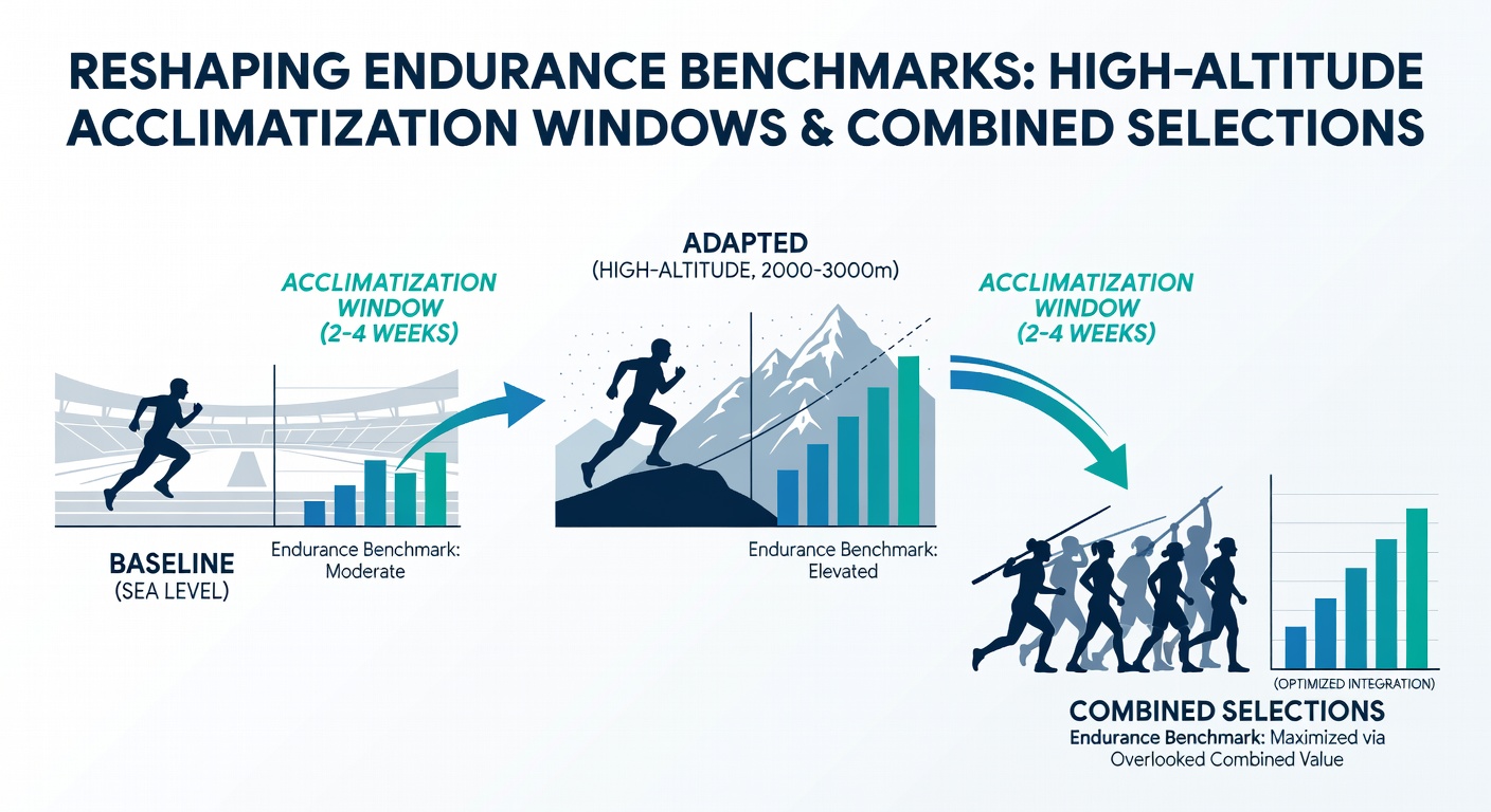 Endurance athletes training at high altitude facility with scenic mountain backdrop
