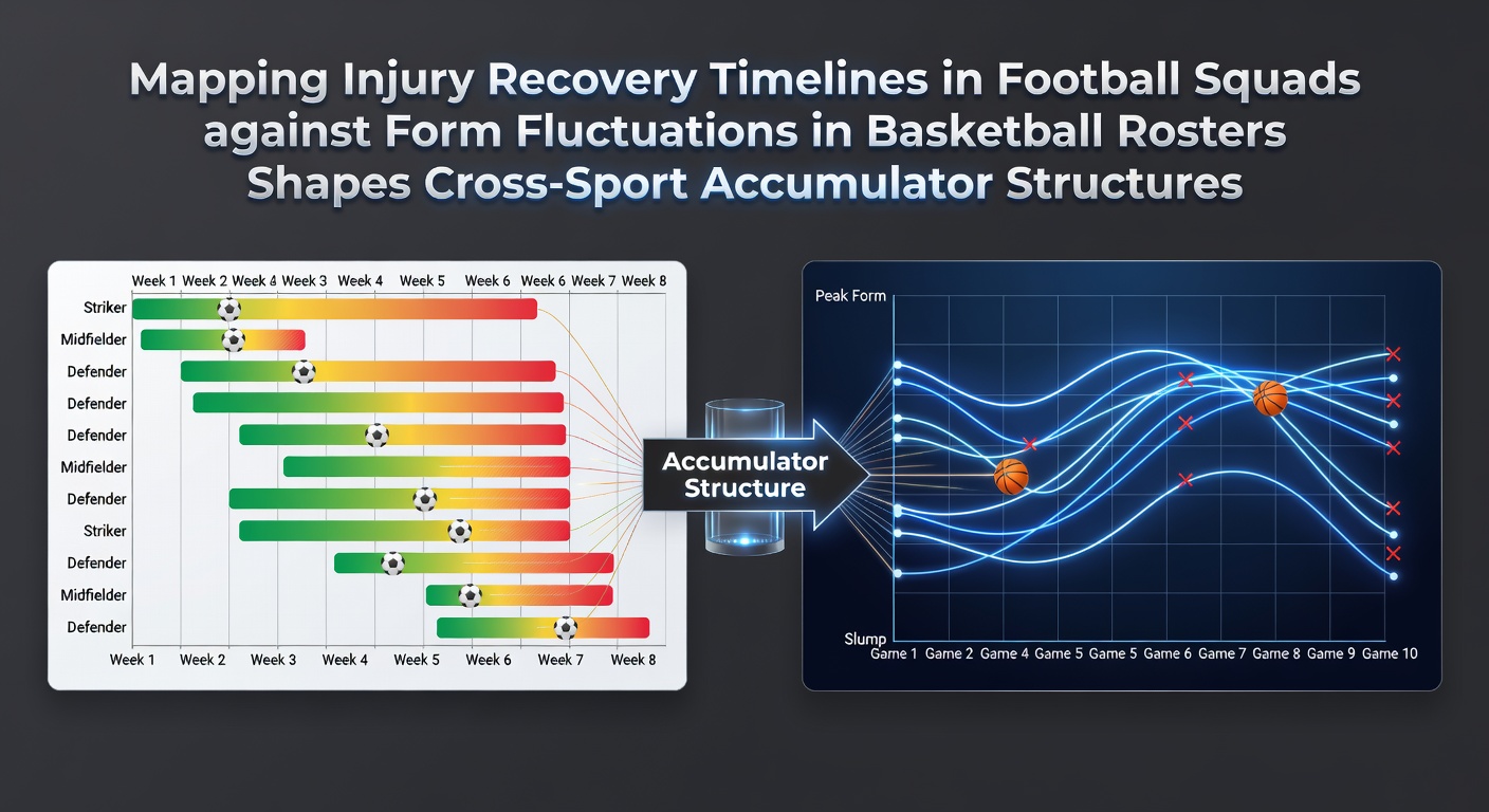 Visual representation of injury recovery timelines in football overlapping with basketball roster form data for accumulator planning