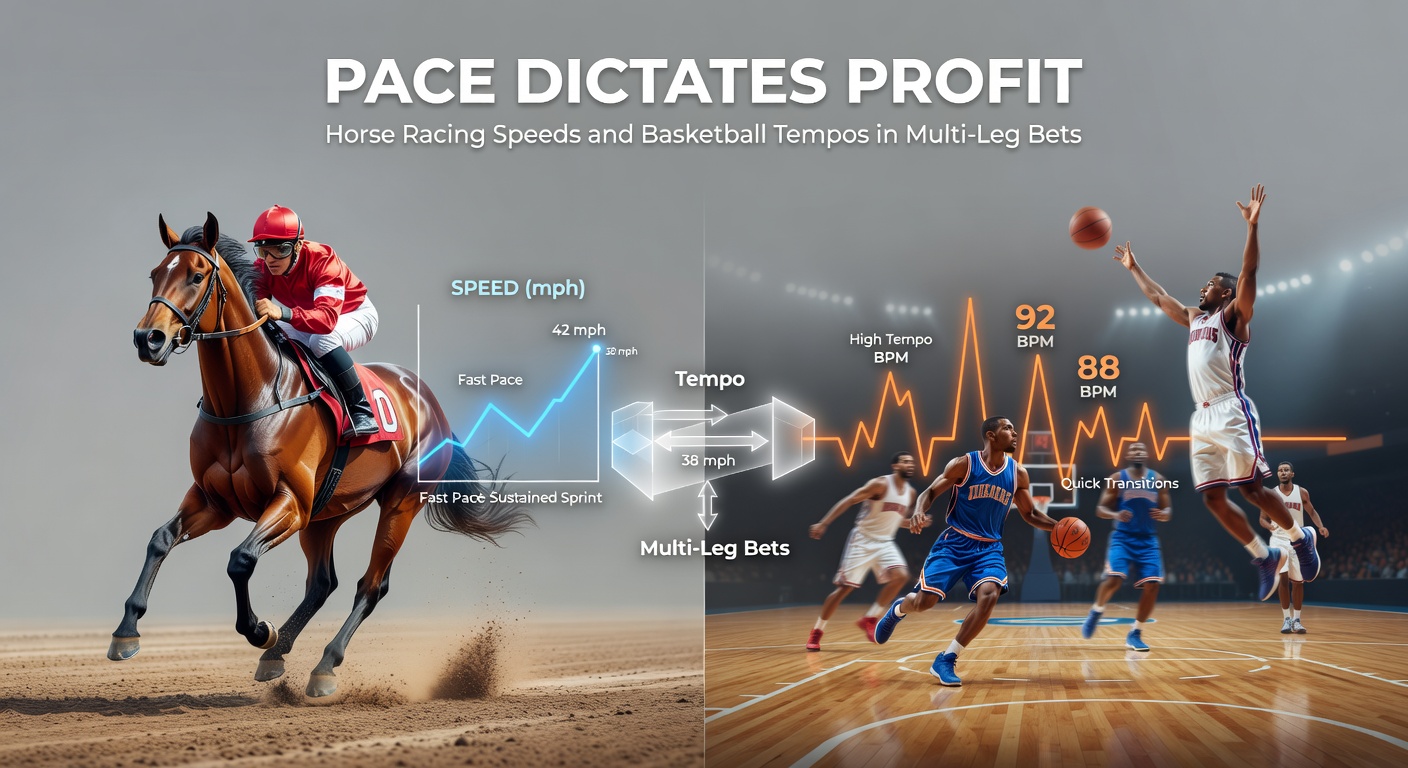 Graph overlay comparing horse racing pace figures against basketball possessions per game, highlighting correlations in betting outcomes for multi-leg wagers