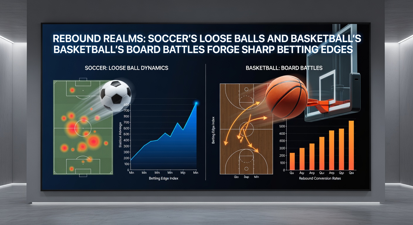 Dynamic split-image of a soccer player lunging for a loose ball and an NBA star boxing out for an offensive rebound, capturing the intensity of second-chance wars