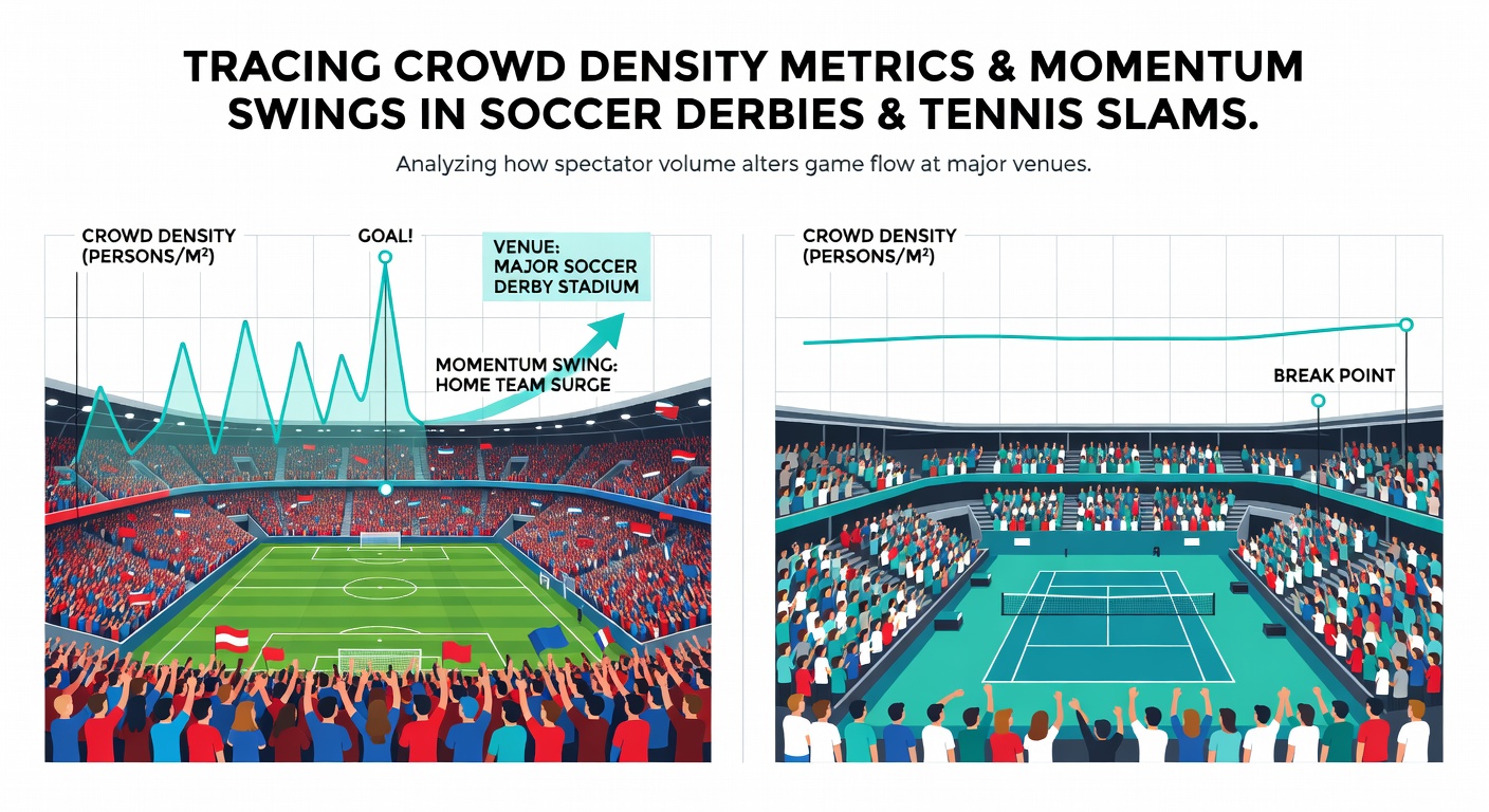 Tennis stadium crowd density during a slam final alongside basketball arena occupancy charts