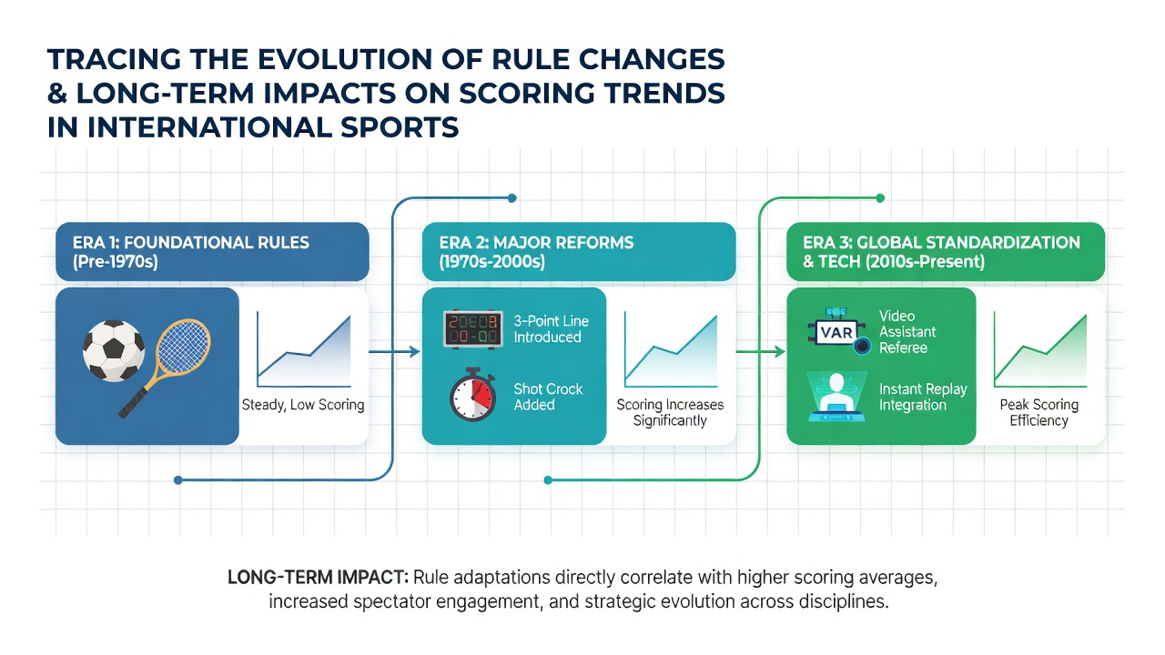 Detailed charts comparing pre- and post-rule change scoring averages in FIBA basketball and ATP tennis events