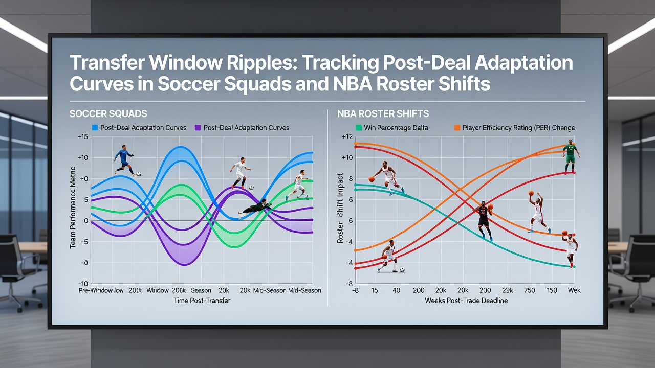 Performance adaptation curves plotted for recent soccer transfers and NBA roster additions