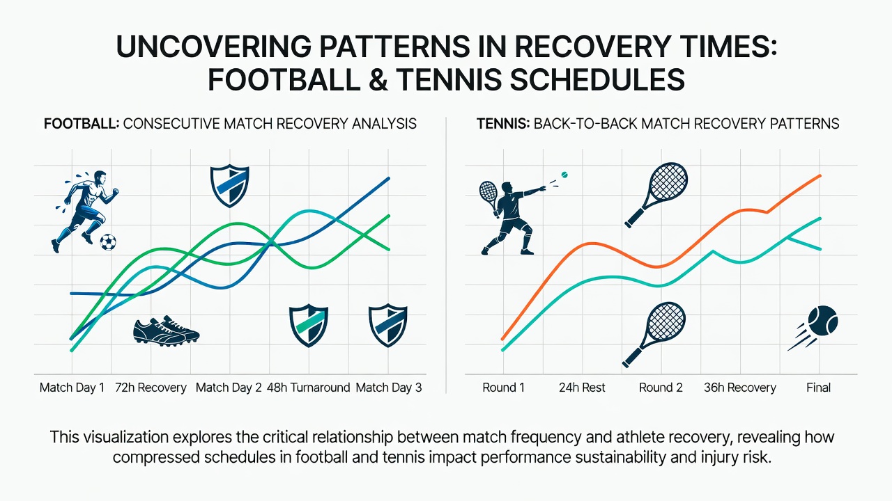 Visualization of recovery time distributions across football leagues and tennis tours