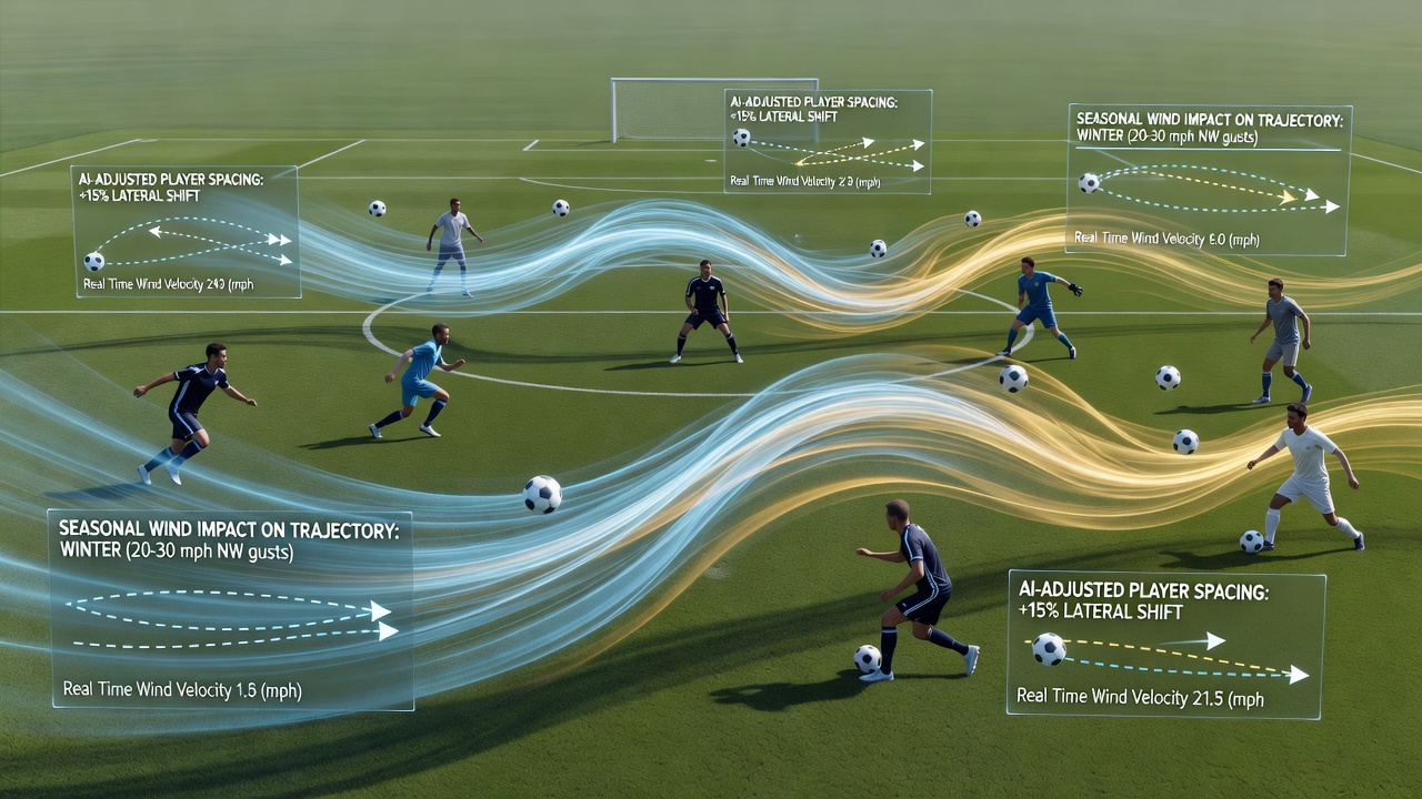 Player positioning changes due to wind on tennis courts and football fields