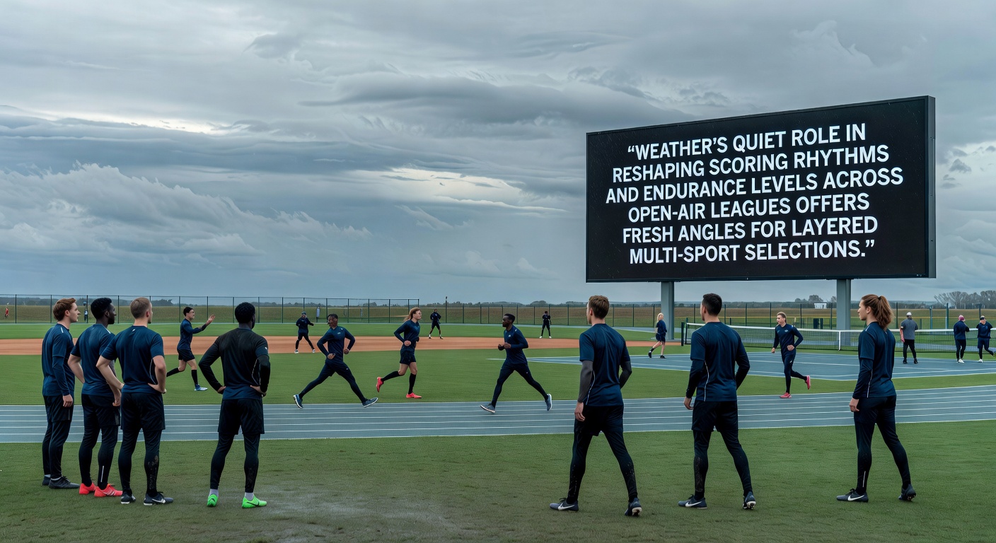 Open-air sports fields under varying weather conditions showing effects on play and player performance