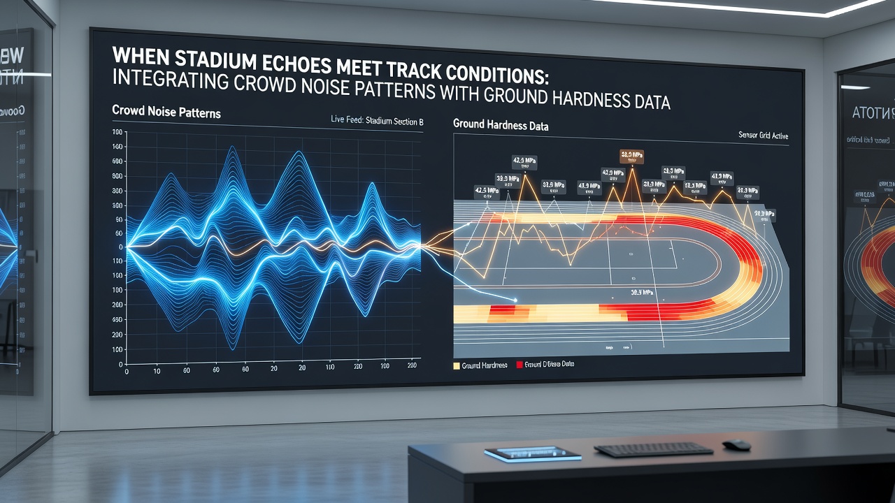 Data visualization overlay showing crowd noise graphs merged with track hardness charts for accumulator modeling